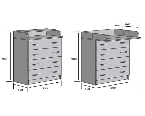 Комод 800 з пеленальною надбудовою