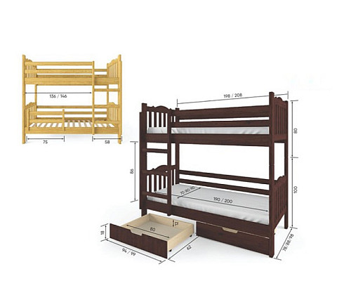 Тандем дерев'яне ліжко двохярусне 900*1900/2000